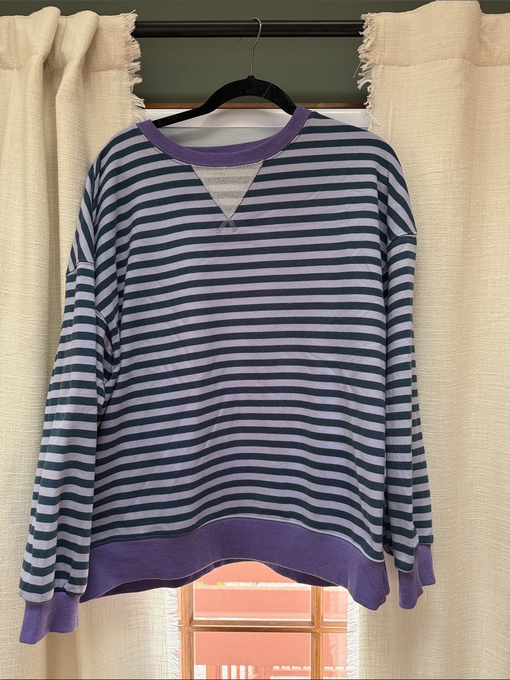Amazon Striped Purple & Navy Crewneck Sweater
